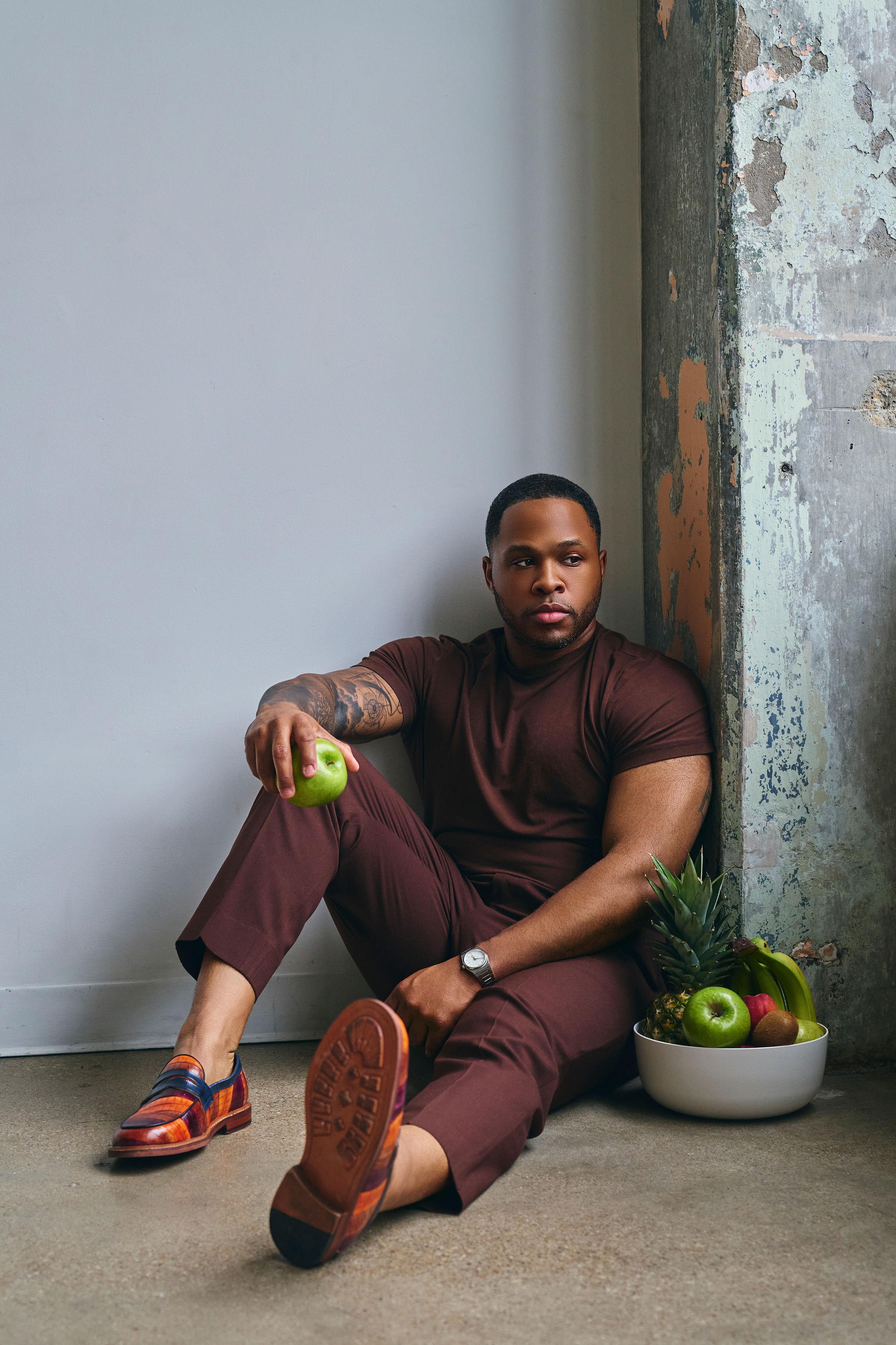 Dion Dawson with a bowl of fresh fruit